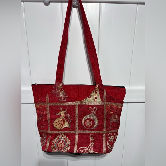 Turkish red/gold embroidered tote bag - Picture 2 of 7